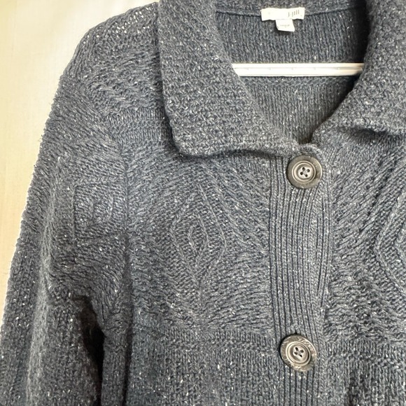 J Jill Womens Navy Longline Sweater Cardigan Sz L Textured Chunky Cabin Winter - Picture 6 of 11